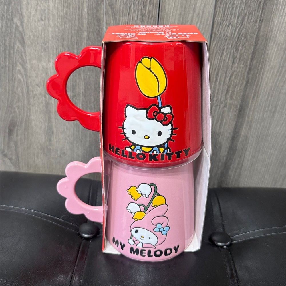 Blue Sky Clayworks Hello Kitty & My Melody 2 Piece Textured Coffee Mug Mugs Set